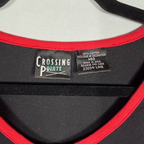 Vtg 90s Y2K Floral Embroidered Colorblock Top Med Cotton Black Lime Green NWOT - Picture 3 of 6